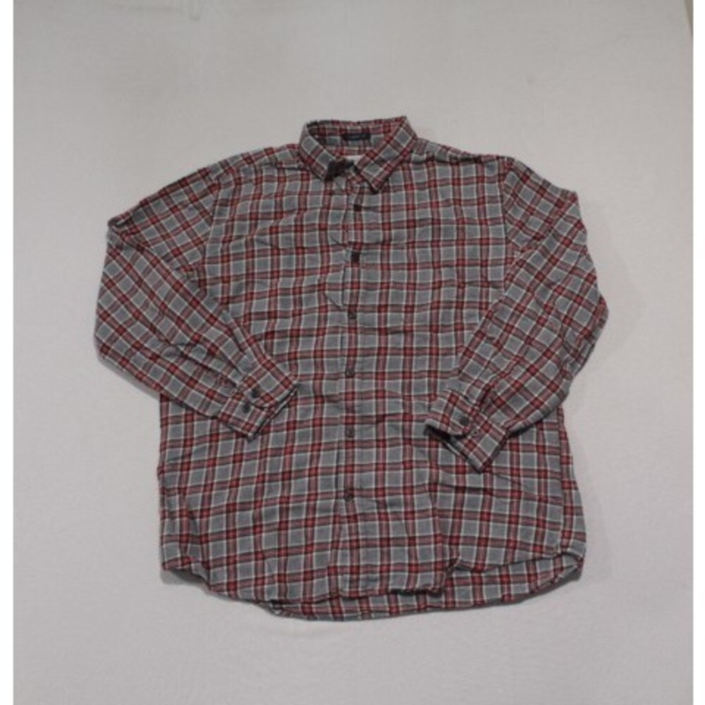 St John Bay Men Red Gray Plaid Button Down Size Large